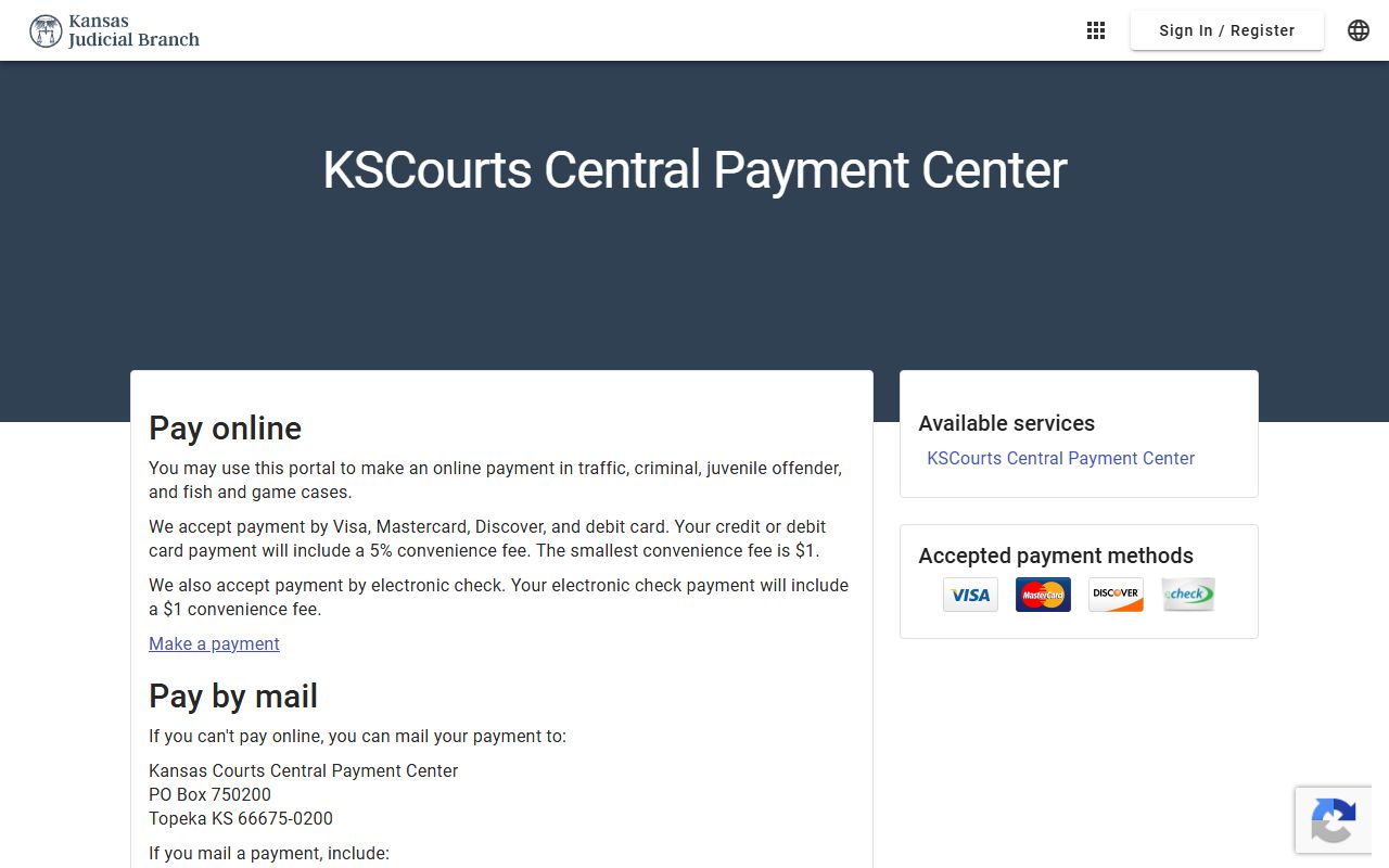 Smith County court dockets Kansas Central Payment Center portal